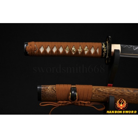 Japanese Samurai Sword Wakizashi Unokubi-Zukuri Full Tang Clay tempered Blade