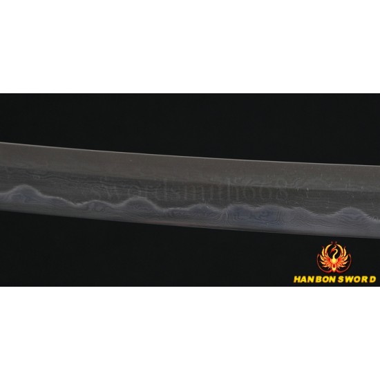 31" Japanese Samurai Sword Wakizashi Fully Hand Forged Damascus Steel Clay Tempered Full Tang Blade