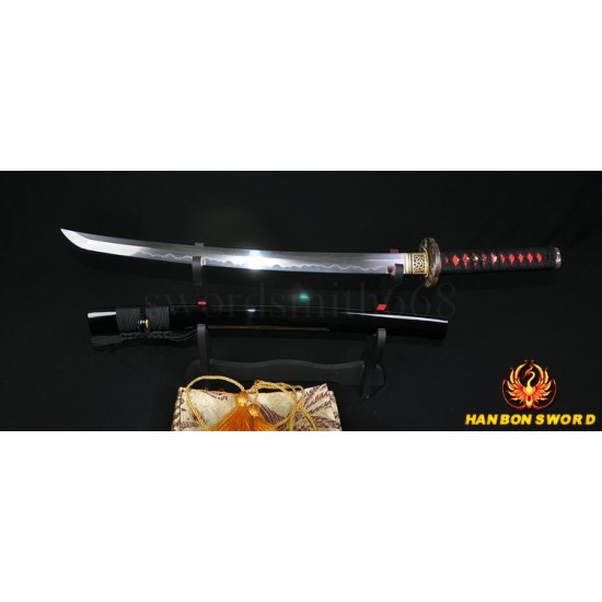 31" Japanese Samurai Sword Wakizashi Fully Hand Forged Damascus Steel Clay Tempered Full Tang Blade