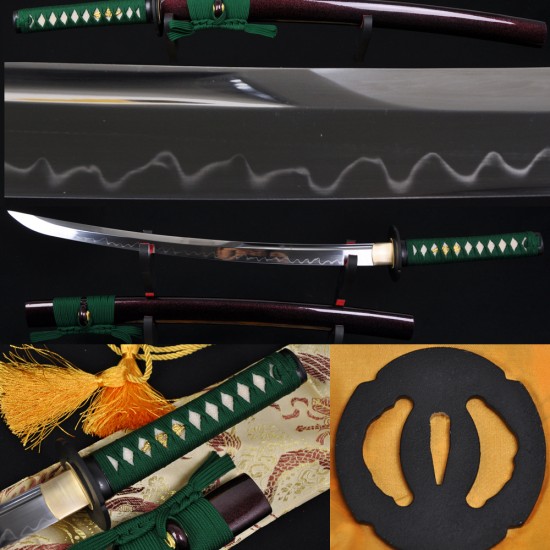 Japanese Samurai Sword WAKIZASHI Unokubi-Zukuri Full Tang Clay tempered Blade