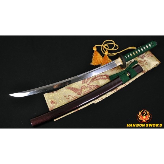 Japanese Samurai Sword WAKIZASHI Unokubi-Zukuri Full Tang Clay tempered Blade