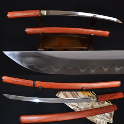 Japanese Samurai Sword Wakizashi SHIRASAYA Unokubi-Zukuri Full Tang Clay tempered Blade