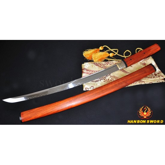 Japanese Samurai Sword Wakizashi SHIRASAYA Unokubi-Zukuri Full Tang Clay tempered Blade