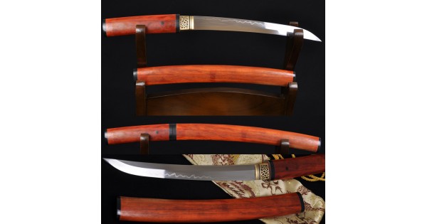 Musashi Asuka Hand Forged Samurai Shirasaya Tanto Sword Sharp Blade w/ Wood Case 