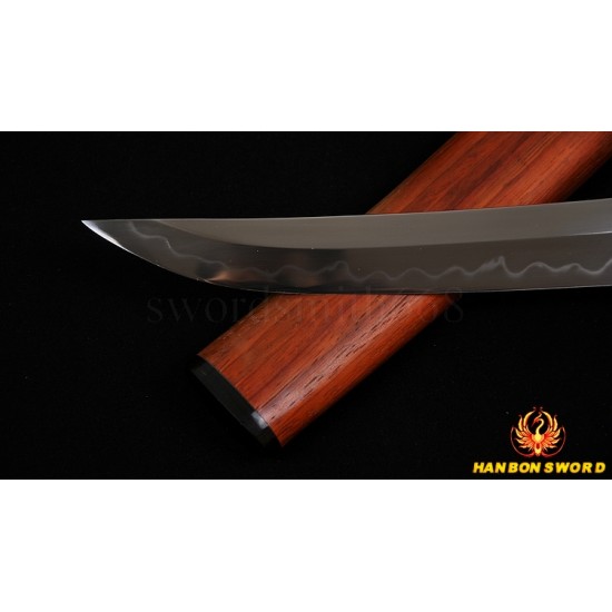 Hand Made Japanese Samurai Shirasaya Sword TANTO Clay Tempered Blade Red Wood SAYA&HANDLE