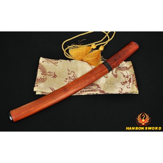 Hand Made Japanese Samurai Shirasaya Sword TANTO Clay Tempered Blade Red Wood SAYA&HANDLE