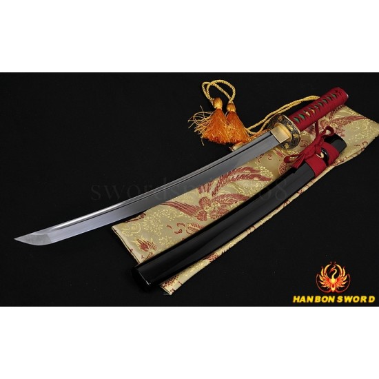 Fully Hand Made Janpense Samurai WAKIZASHI Damascus Steel Oil Quenched Full Tang Blade