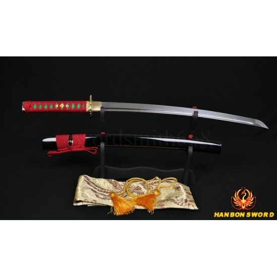 Fully Hand Made Janpense Samurai WAKIZASHI Damascus Steel Oil Quenched Full Tang Blade