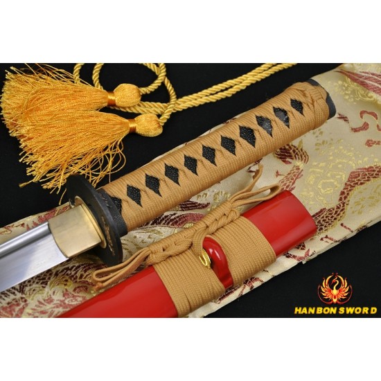 Lion Koshiare Damascus Steel Oil Quenched Full Tang Blade Japanese Samurai Sword WAKIZASHI