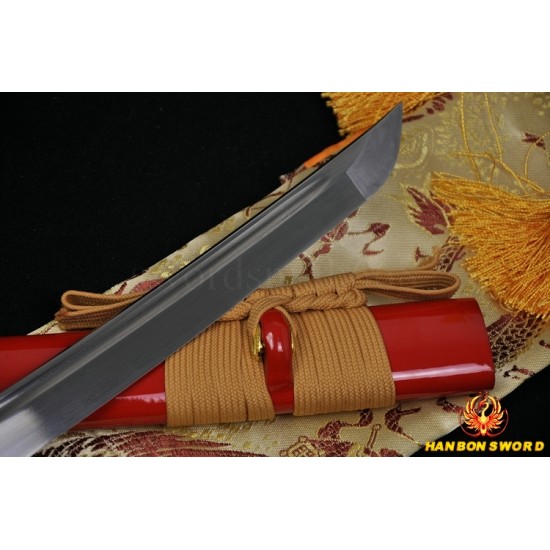 Lion Koshiare Damascus Steel Oil Quenched Full Tang Blade Japanese Samurai Sword WAKIZASHI