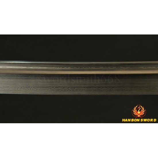 Lion Koshiare Damascus Steel Oil Quenched Full Tang Blade Japanese Samurai Sword WAKIZASHI