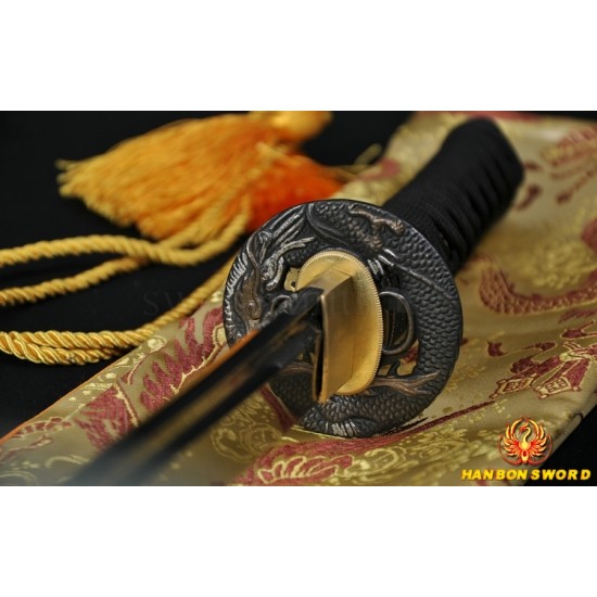 Dragon Koshirae Damascus Steel Oil Quenched Full Tang Blade Hand Made Japanese Samurai Sword WAKIZASHI