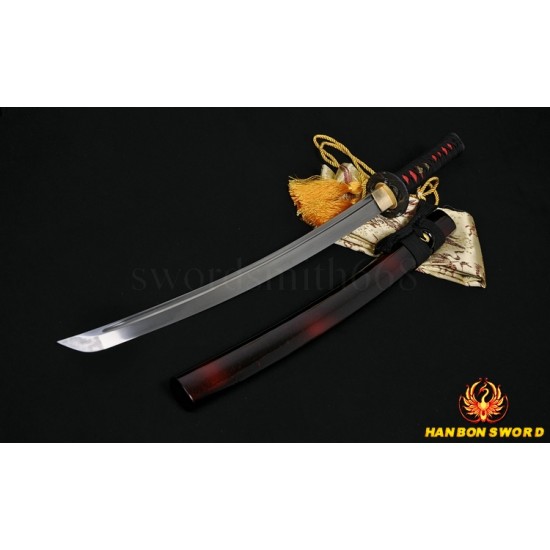 Dragon Koshirae Damascus Steel Oil Quenched Full Tang Blade Hand Made Japanese Samurai Sword WAKIZASHI