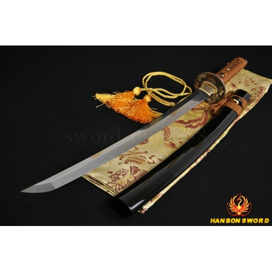 Fully Hand Forged Damascus Steel Clay Tempered Blade Japanese Samurai Sword Wakizashi