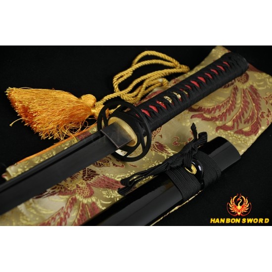 Japanese ninja sword black Blade Oil Quenched Full Tang traditional handmade