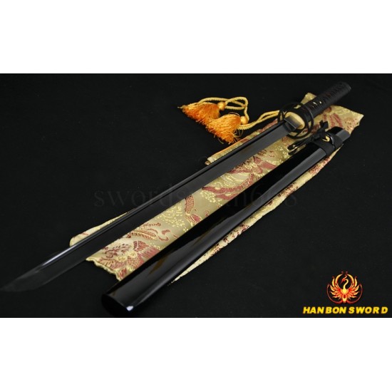 Japanese ninja sword black Blade Oil Quenched Full Tang traditional handmade