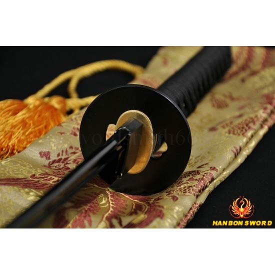 Full Hand Made Japanese SAMURAI SWORD KATANA BLACK STEEL Oil Quenched FULL TANG BLADE IRON KOSHIRAE