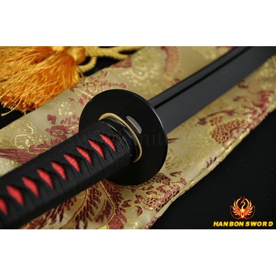 Full Hand Made Japanese SAMURAI SWORD KATANA BLACK STEEL Oil Quenched FULL TANG BLADE IRON KOSHIRAE