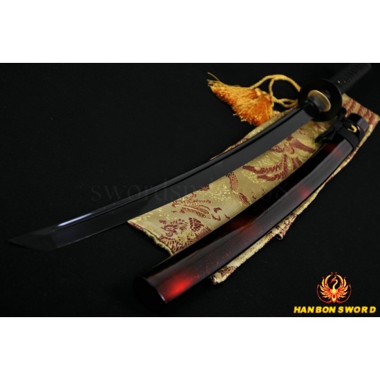 Full Hand Made Japanese SAMURAI SWORD KATANA BLACK STEEL Oil Quenched FULL TANG BLADE IRON KOSHIRAE