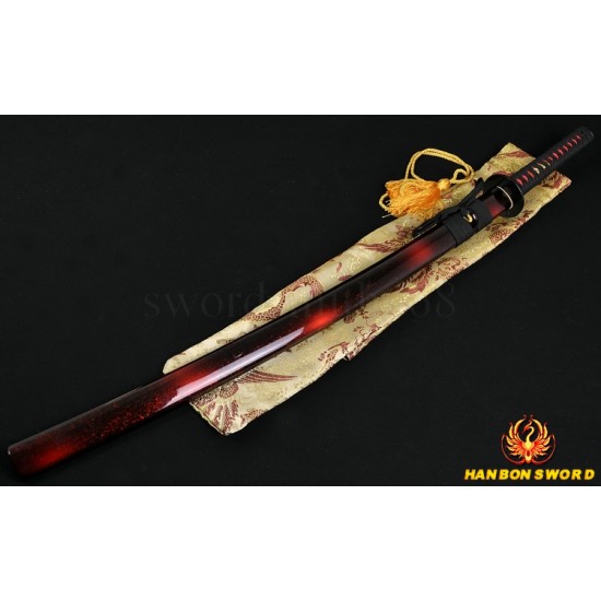 Full Hand Made Japanese SAMURAI SWORD KATANA BLACK STEEL Oil Quenched FULL TANG BLADE IRON KOSHIRAE