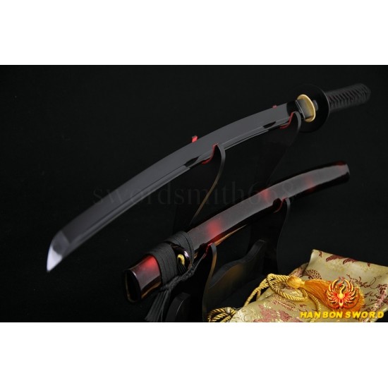 Full Hand Made Japanese SAMURAI SWORD KATANA BLACK STEEL Oil Quenched FULL TANG BLADE IRON KOSHIRAE