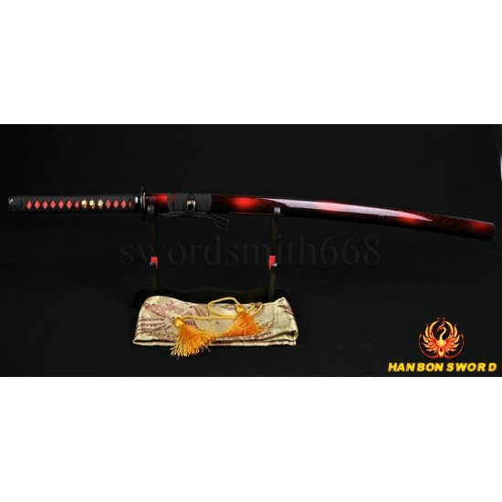 Full Hand Made Japanese SAMURAI SWORD KATANA BLACK STEEL Oil Quenched FULL TANG BLADE IRON KOSHIRAE