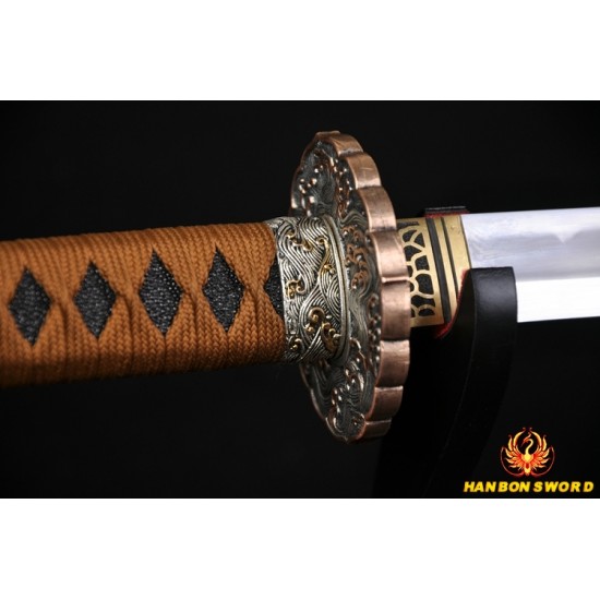 Full Hand Made Japanese SAMURAI SWORD KATANA Clay Tempered FULL TANG BLADE wave KOSHIRAE