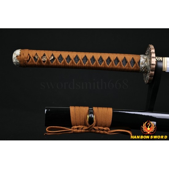 Full Hand Made Japanese SAMURAI SWORD KATANA Clay Tempered FULL TANG BLADE wave KOSHIRAE