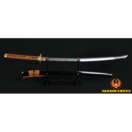 Full Hand Made Japanese SAMURAI SWORD KATANA Clay Tempered FULL TANG BLADE wave KOSHIRAE