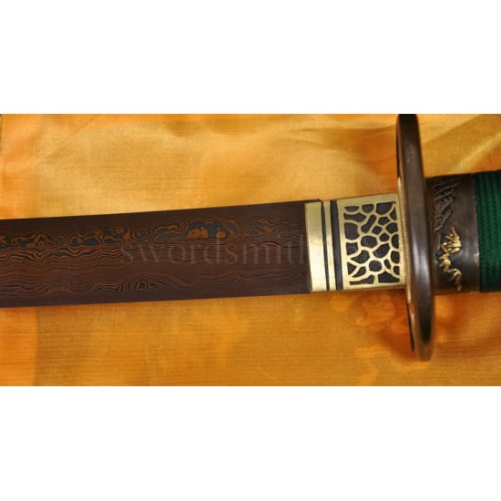 Hand Forged Black&Red Damascus Oil Quenched Full Tang Blade Brass Koshirae KATANA Japanese Sword