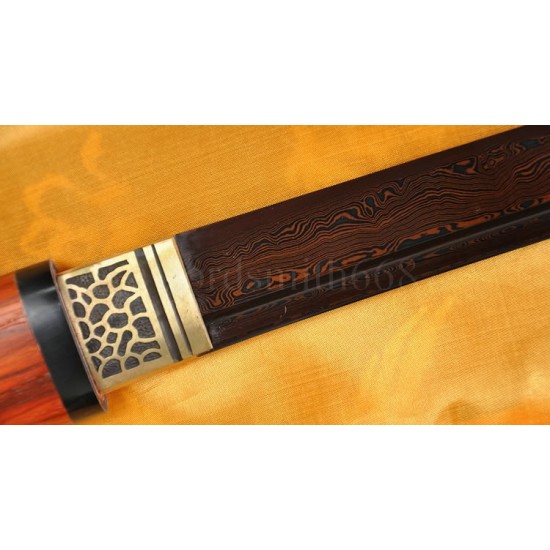 HIGH QUALITY JAPANESE SHIRASAYA SWORD Black&Red Damascus Oil Quenched Full Tang Blade Red Wood