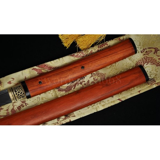 Traditional Hand Forged Japanese Shirasaya Sword KATANA T10 Steel Clay Tempered Full Tang Blade Red Wood SAYA&Handle