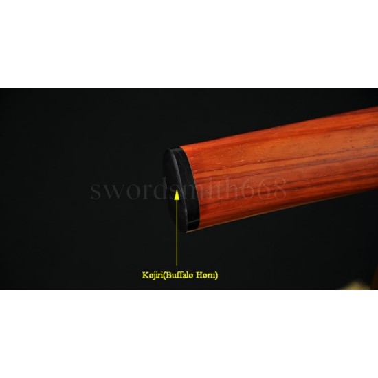 Traditional Hand Forged Japanese Shirasaya Sword KATANA T10 Steel Clay Tempered Full Tang Blade Red Wood SAYA&Handle