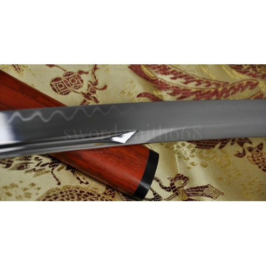 Traditional Hand Forged Japanese Shirasaya Sword KATANA T10 Steel Clay Tempered Full Tang Blade Red Wood SAYA&Handle