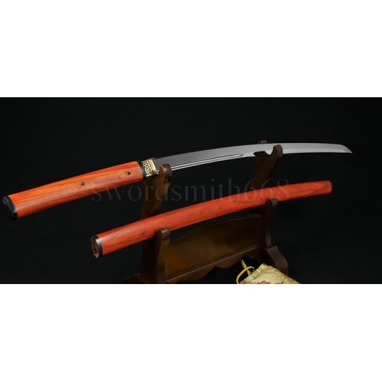 Traditional Hand Forged Japanese Shirasaya Sword KATANA T10 Steel Clay Tempered Full Tang Blade Red Wood SAYA&Handle