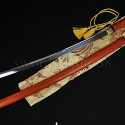 Traditional Hand Forged Japanese Shirasaya Sword KATANA T10 Steel Clay Tempered Full Tang Blade Red Wood SAYA&Handle