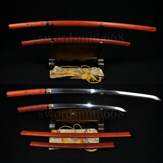 Traditional Hand Forged Japanese Shirasaya Sword Set (KATANA+WAKIZASHI) T10 SteeL Oil Quenched Full Tang Blade