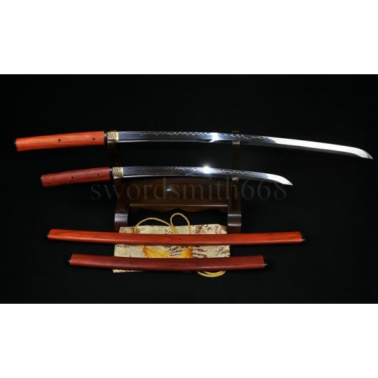 Traditional Hand Forged Japanese Shirasaya Sword Set (KATANA+WAKIZASHI) T10 SteeL Oil Quenched Full Tang Blade