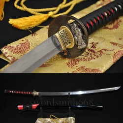 Fully Hand Forged Damascus Steel KATANA Clay Tempered Blade Rayskin Saya Japanese Samurai Sword