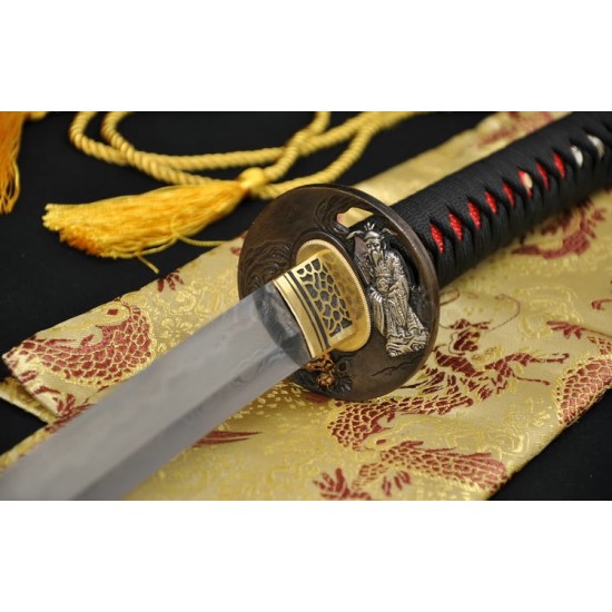 Fully Hand Forged Damascus Steel KATANA Clay Tempered Blade Rayskin Saya Japanese Samurai Sword