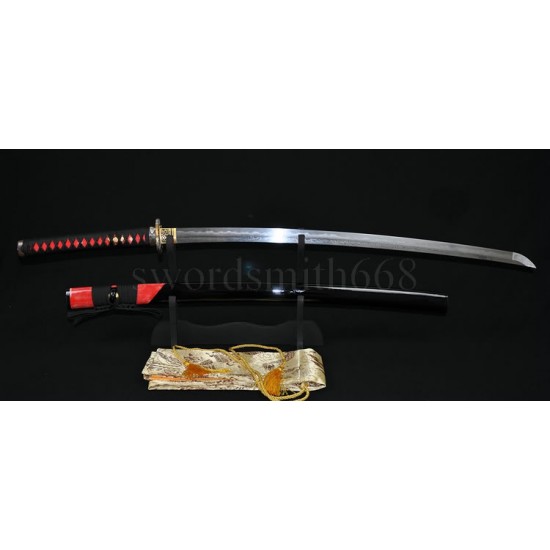 Fully Hand Forged Damascus Steel KATANA Clay Tempered Blade Rayskin Saya Japanese Samurai Sword