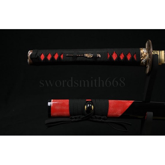 Japanese Samurai Sword KATANA Unokubi-Zukuri Full Tang Clay tempered Blade Rayskin Sheath