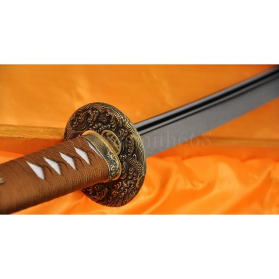 Japanese Samurai Dragon Sword KATANA Unokubi-Zukuri Shape Full Tang Clay Tempered Blade