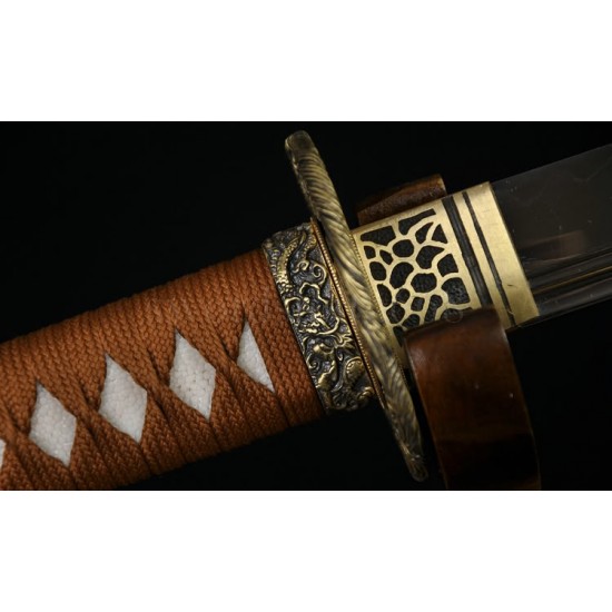 Japanese Samurai Dragon Sword KATANA Unokubi-Zukuri Shape Full Tang Clay Tempered Blade