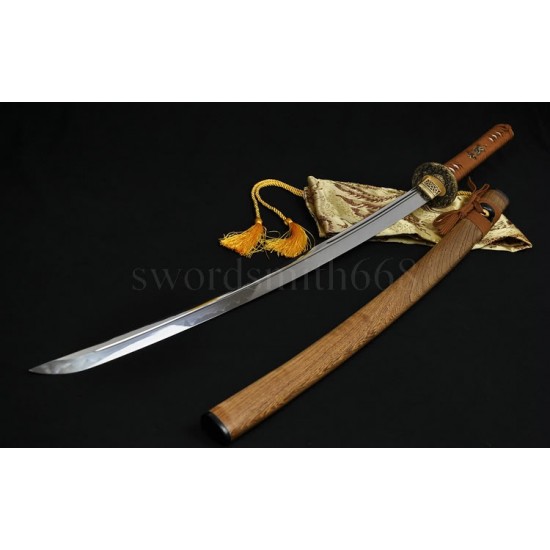 Japanese Samurai Dragon Sword KATANA Unokubi-Zukuri Shape Full Tang Clay Tempered Blade