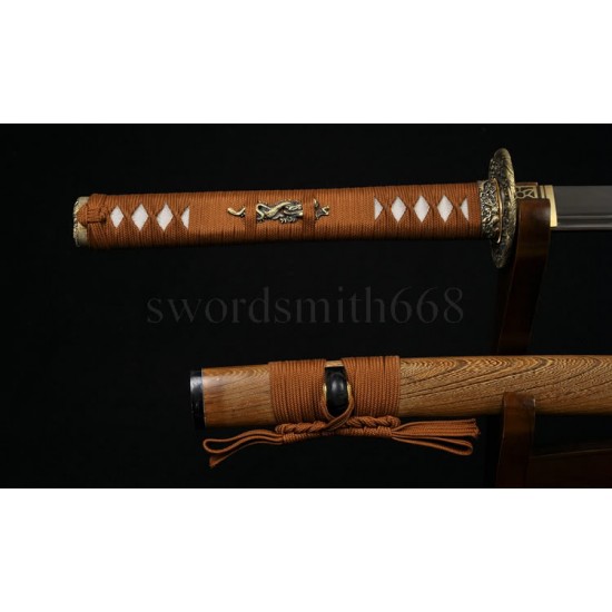 Japanese Samurai Dragon Sword KATANA Unokubi-Zukuri Shape Full Tang Clay Tempered Blade