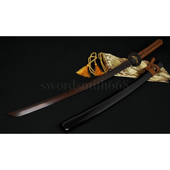 41" JAPANESE SAMURAI KATANA SWORD Black&Red Folded Steel Oil Quenched Full Tang Blade 