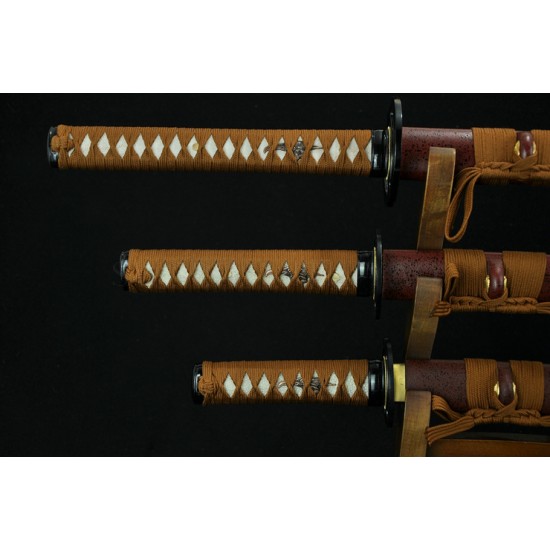 glæde Litterær kunst ornament High Quality Japanese Sword Set (KATANA+WAKIZASHI+TANTO) High Caron Steel  Oil Quenched Full Tang Blade