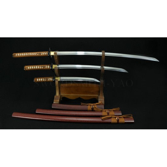 High Quality Japanese Sword Set KATANA+WAKIZASHI+TANTO High Caron Steel Oil Quenched Full Tang Blade