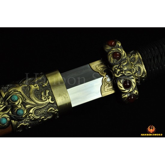 HIGH QUALITY HAND MADE CHINESE SWORD Qin JIAN FOLDED STEEL CLAY TEMPERED BLADE